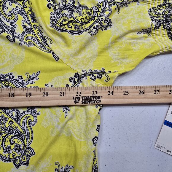 NWT Ruby Rd Blouse Top XL Yellow Black Paisley 3/4 Flutter Bell Sleeve - Picture 7 of 8